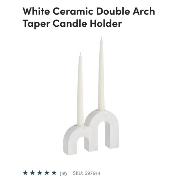 White Ceramic Double Arch Taper Candle Holder Set of 3 - Picture 2 of 11